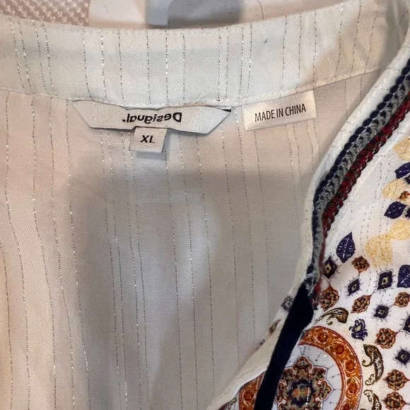 Desigual Cream Blouse with Flutter Sleeves and Graphic Embroidery - Picture 8 of 13